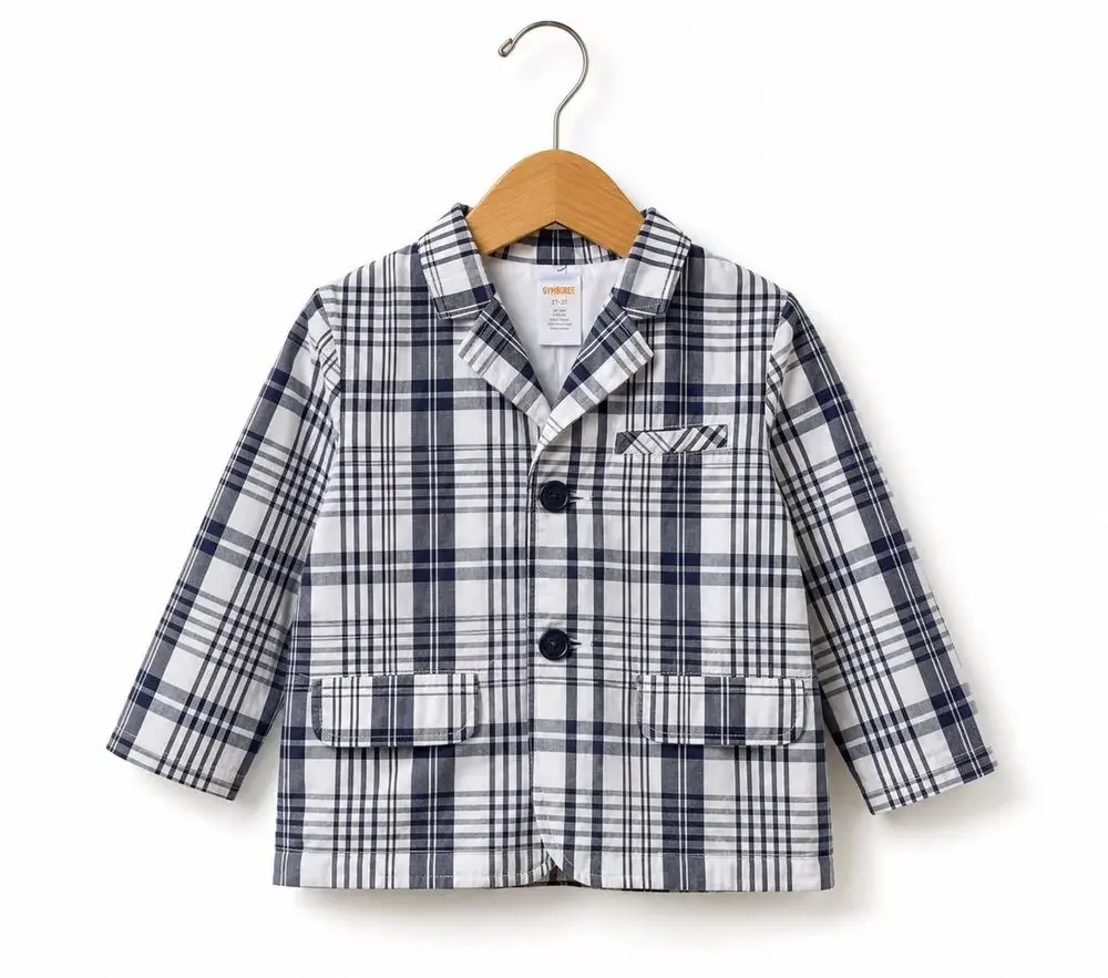 Gymboree Boys Blazer Jacket 2T 3T Blue White Plaid Sports coat